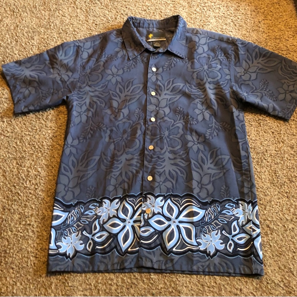 Youth Extreme Gear Blue Floral Short Sleeve Button Down Shirt 18-20
